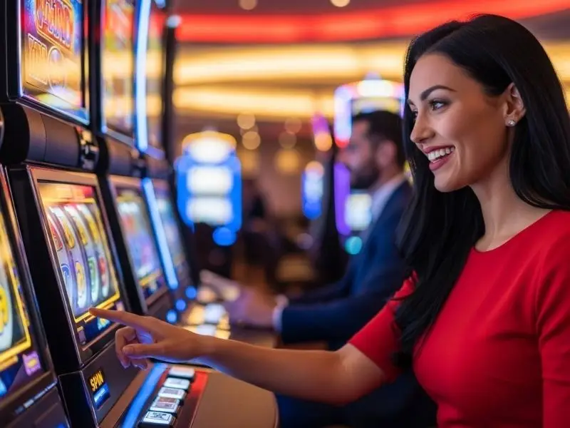 66win player smiling while enjoying slot games inside a casino