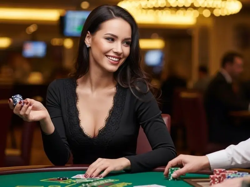 Jiliko casino login – lady happily playing poker inside a casino