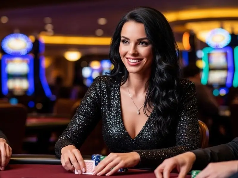 Woman enjoying a poker game at a casino on the jilino1 login site
