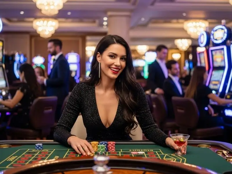 mnl777 login - lady smiling while placing bets on roulette inside a casino