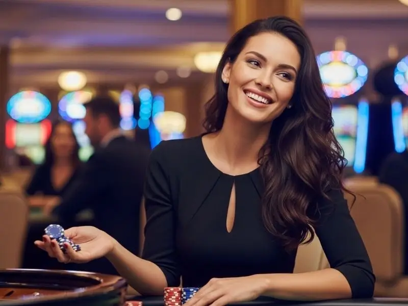 Peso63 login: Lady happily playing roulette game inside a casino
