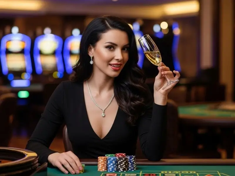 Happy woman enjoying casino games and winning with PH777 registration bonus while playing roulette