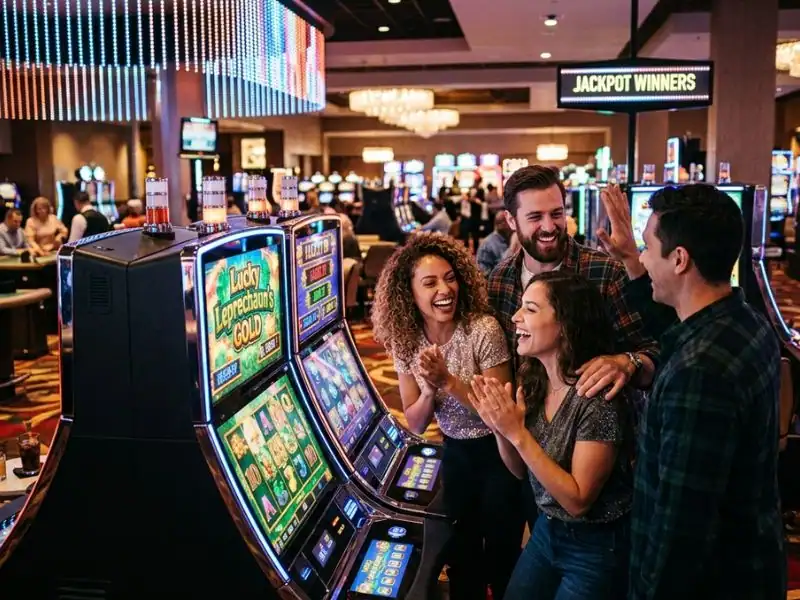 777 pub online casino happy casino vibes only for your luck and fun lively casino scene with lights slot machines and players