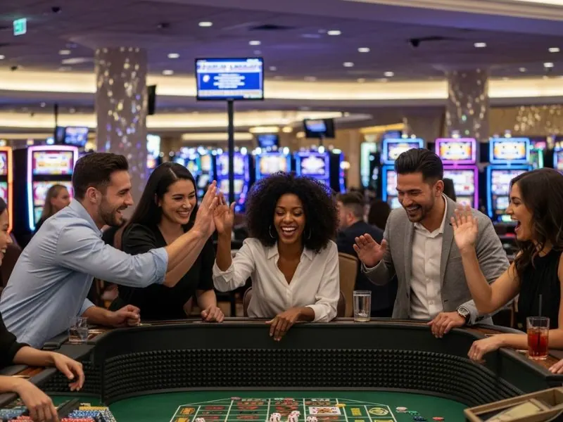 Group of friends gathered around a blackjack table at PAGCOR online casino