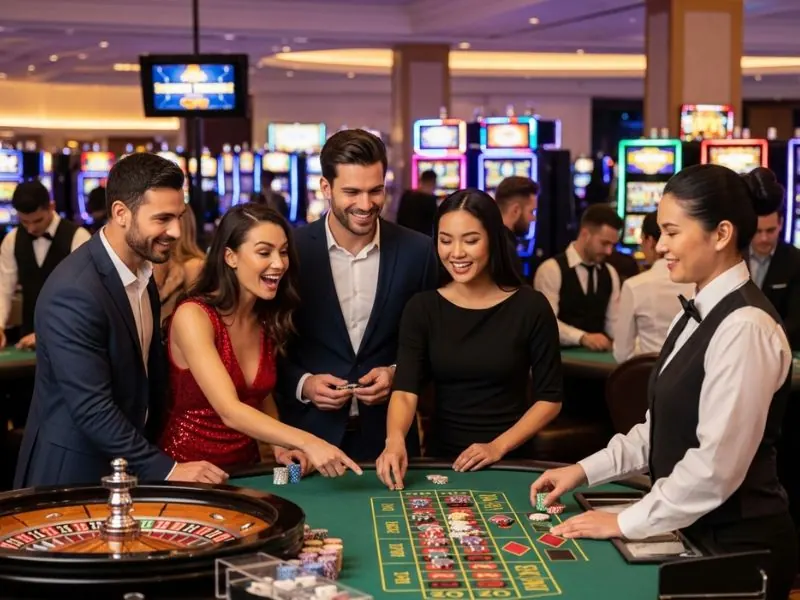 Woman confidently going all in at a poker table in PAGCOR online casino