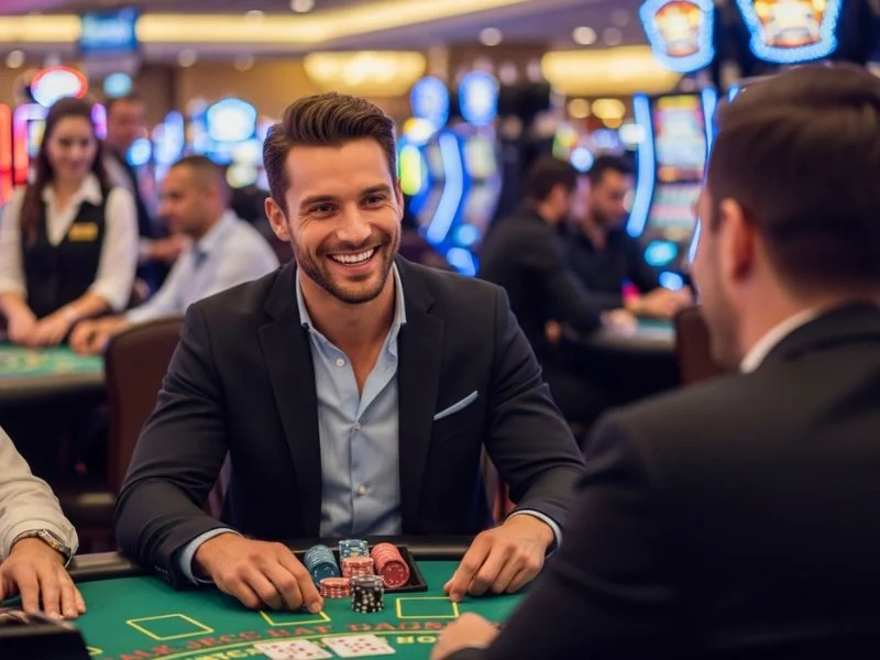 Buddy holding chips ready to bet at PH365 online casino, preparing for a game