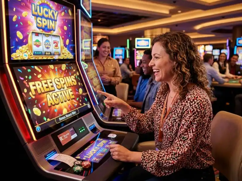 Online casino with free signup bonus happy player enjoying bonuses and free spins