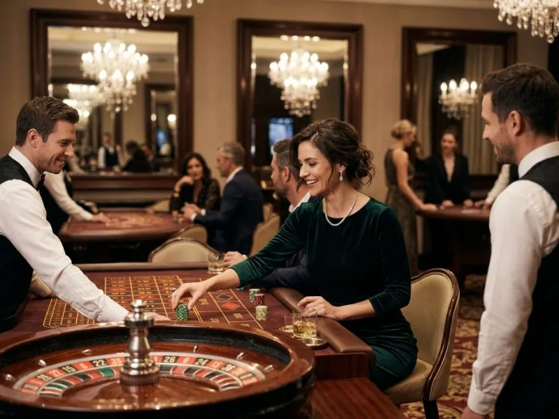Kings Casino guest enjoying an exciting night of gaming and entertainment in a vibrant casino setting