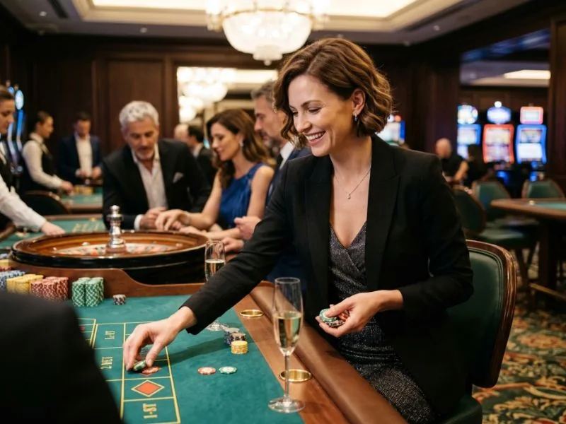 phcash.com casino charming woman immersed in the excitement of a high-end casino night