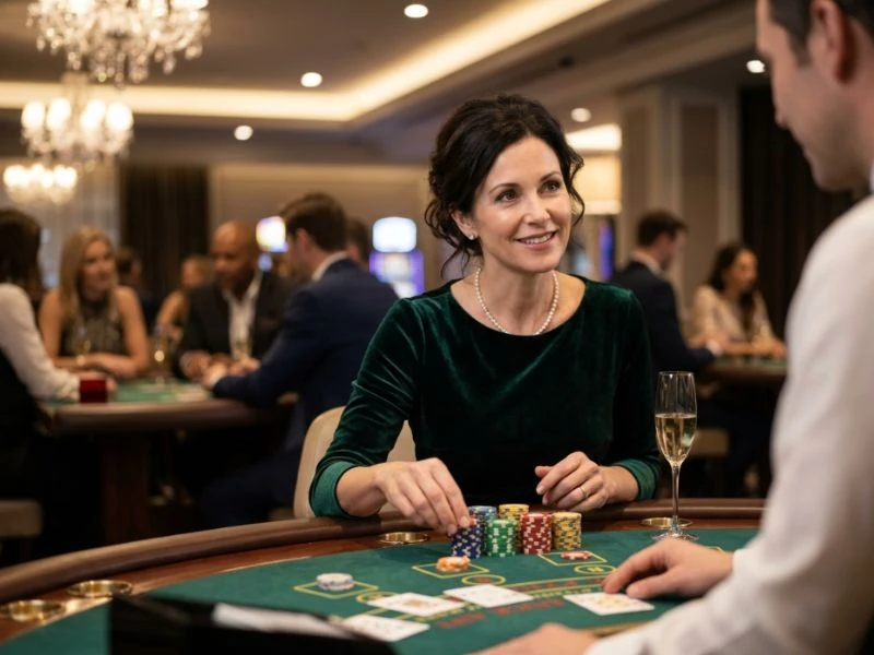phcash.com casino elegant woman enjoying the thrill of casino gaming in a luxurious setting