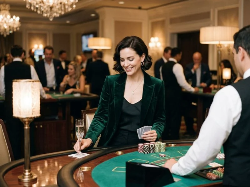 phsky com casino login sophisticated woman appreciating lively ambiance of modern casino