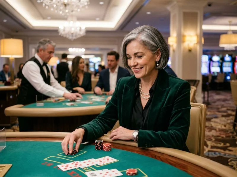 casino plus gcash player enjoying a glamorous night in a high-end casino.