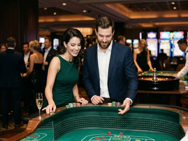 gcash online casino player enjoying the glamorous atmosphere of a premium casino floor.