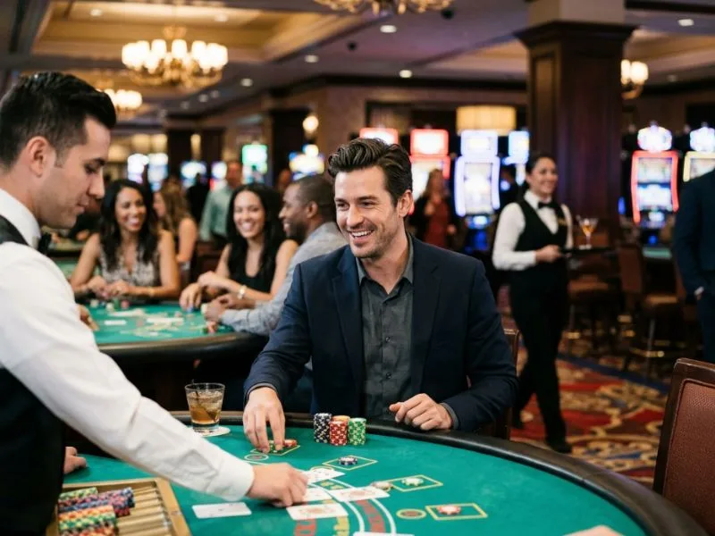 online casino philippines gcash player surrounded by bright lights and casino excitement.