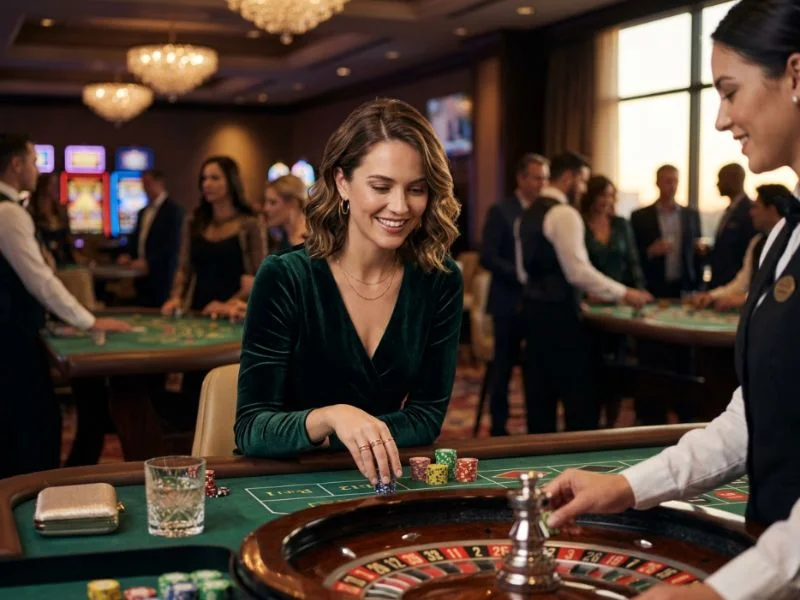 online casino philippines gcash player sitting elegantly at a premium casino table.