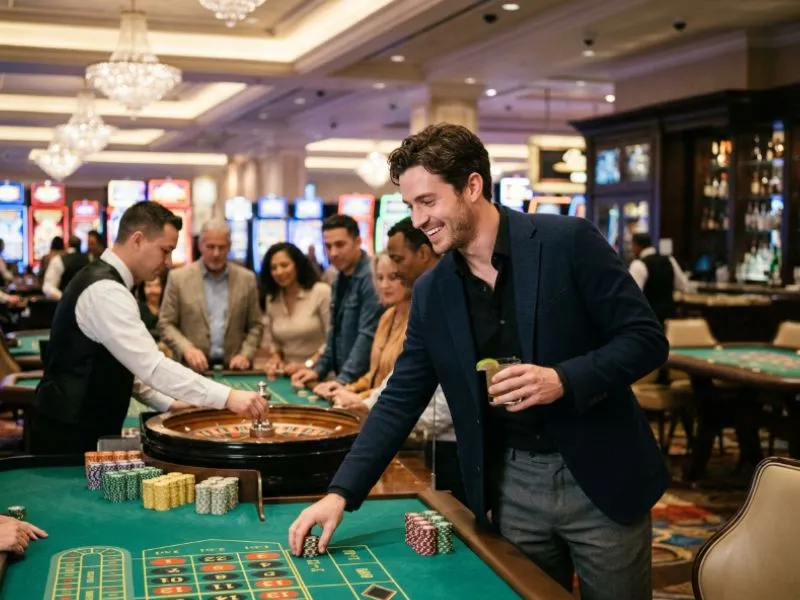 Confident man playing games with GCash using strategy and focus
