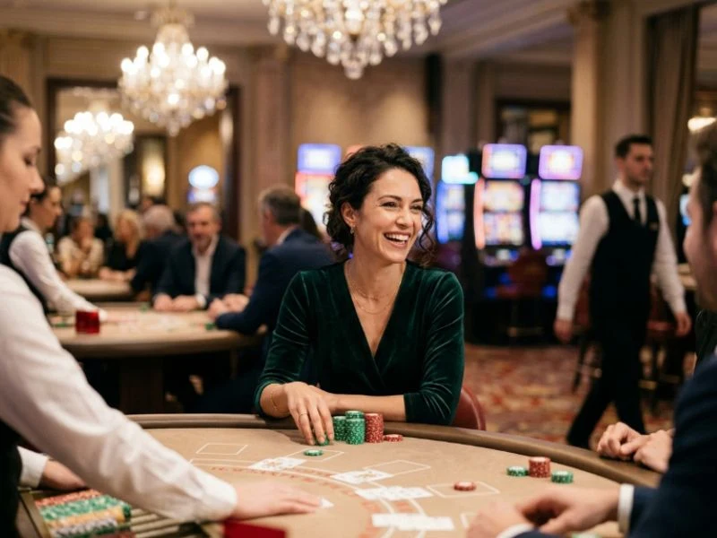 Woman exploring new casino games and promotions at an online casino Philippines platform
