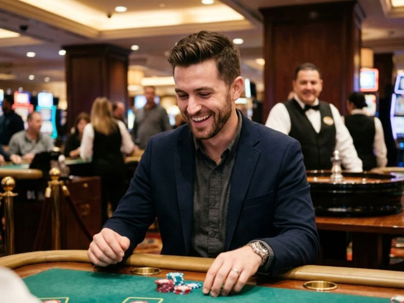Skilled man making smart betting decisions at a PAGCOR Online Casino GCash platform