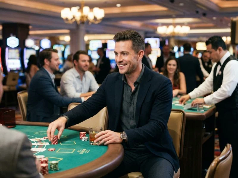 Skilled player making calculated moves at a casino with a PAGCOR online gaming license