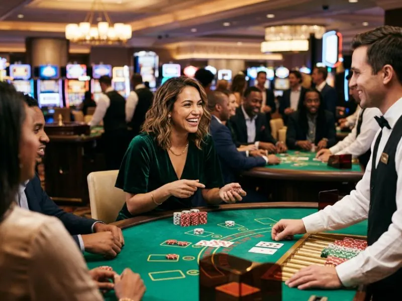 Woman enjoying a fun blackjack night at the best online casino