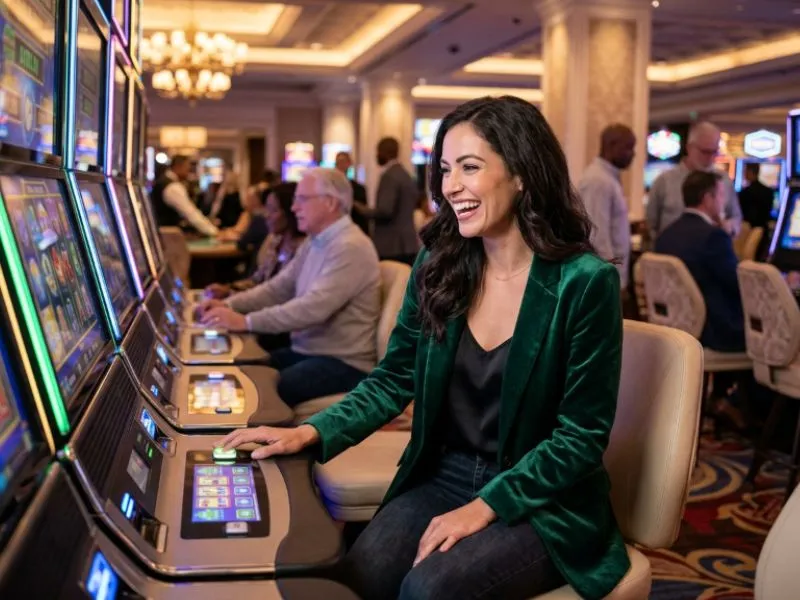 Woman enjoying bright slot machines at Jiliko online casino