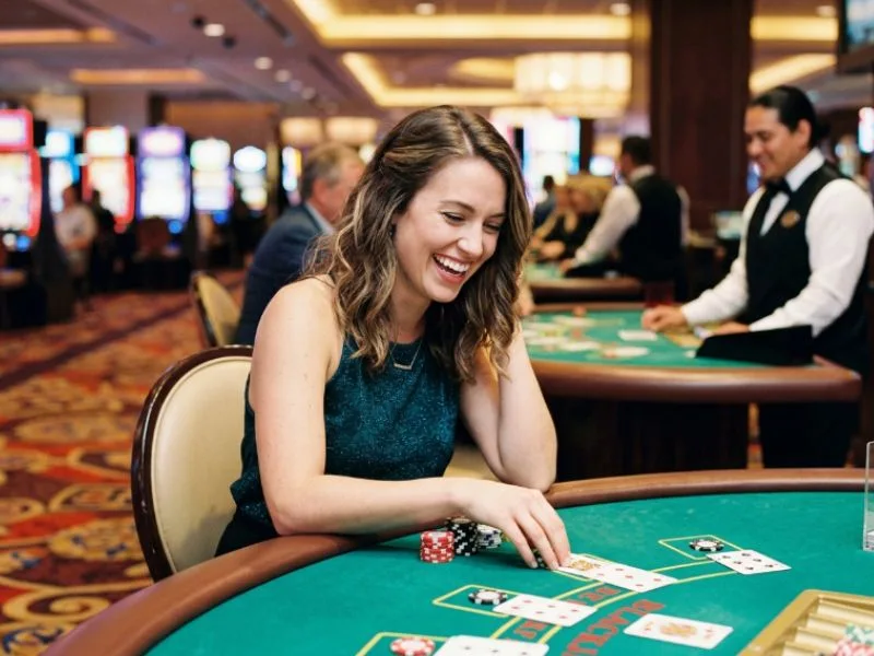 Woman playing blackjack with confidence at JL29 online casino