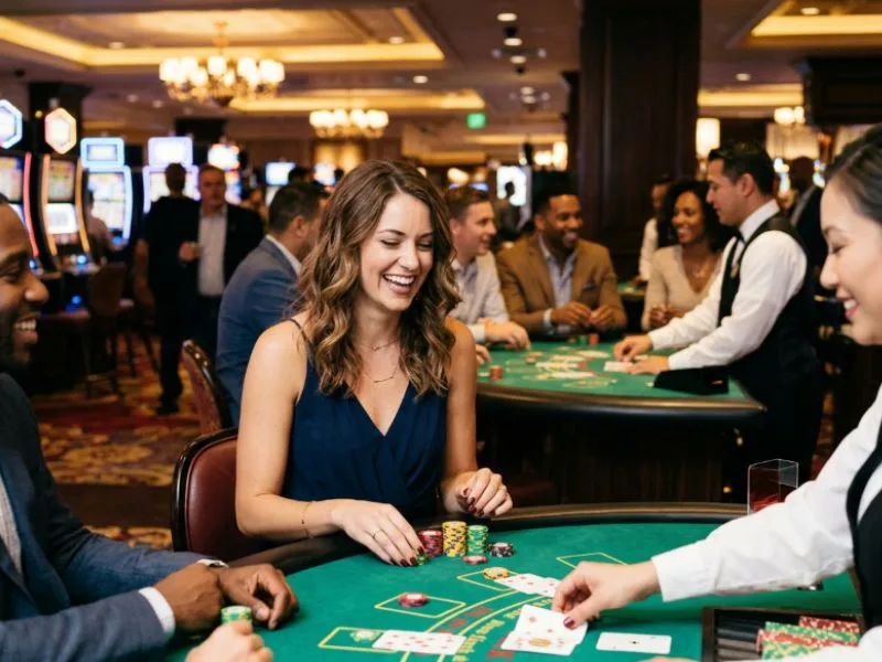 Woman holding cards and casino chips at MWPlay888 online casinos