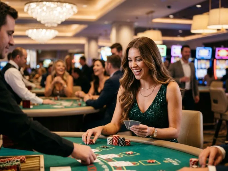 Woman reacting excitedly to a winning number at PHL163 online casino