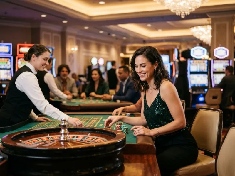 Woman playing roulette at a luxury PHL63 online casino
