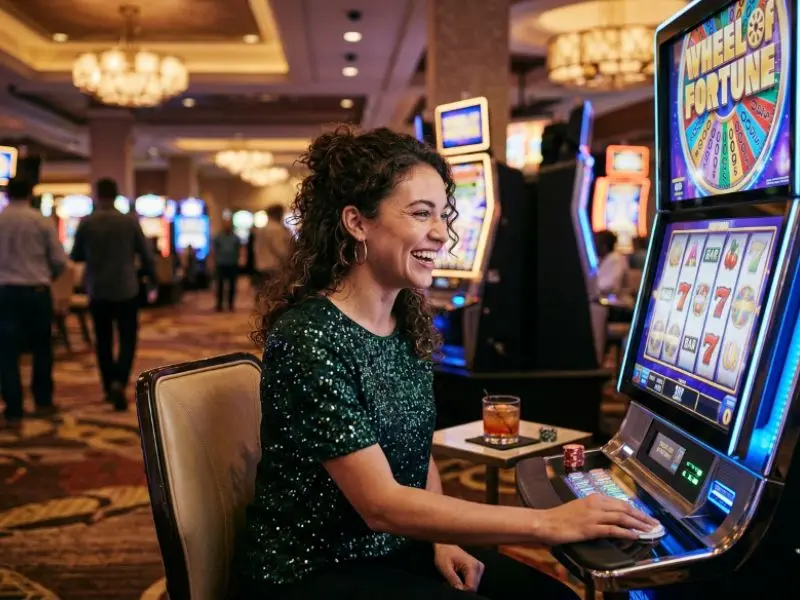 Woman spinning a slot machine reel at PHL63 online casino
