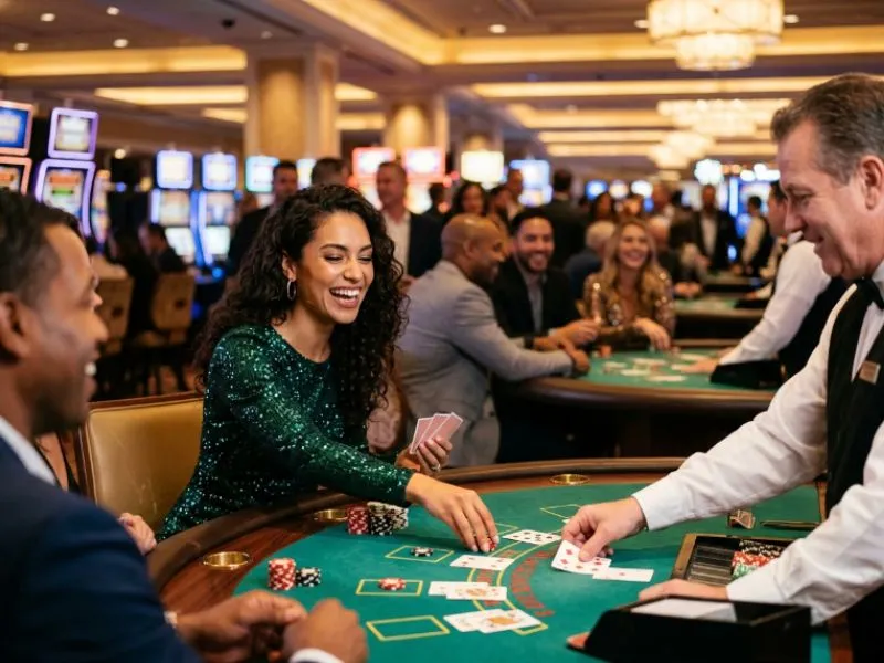 Elegant woman enjoying a casino night with Star PH online casino