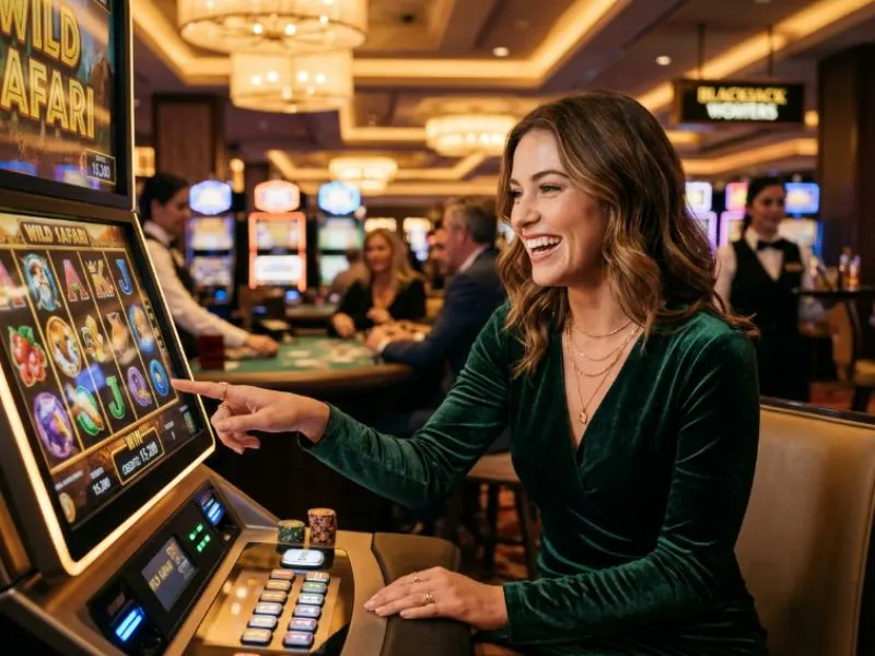 Woman enjoying a luxury casino resort with Star PH online casino login