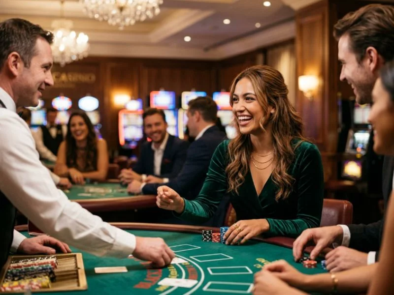 Woman smiling at a blackjack table with Star PH online casino login