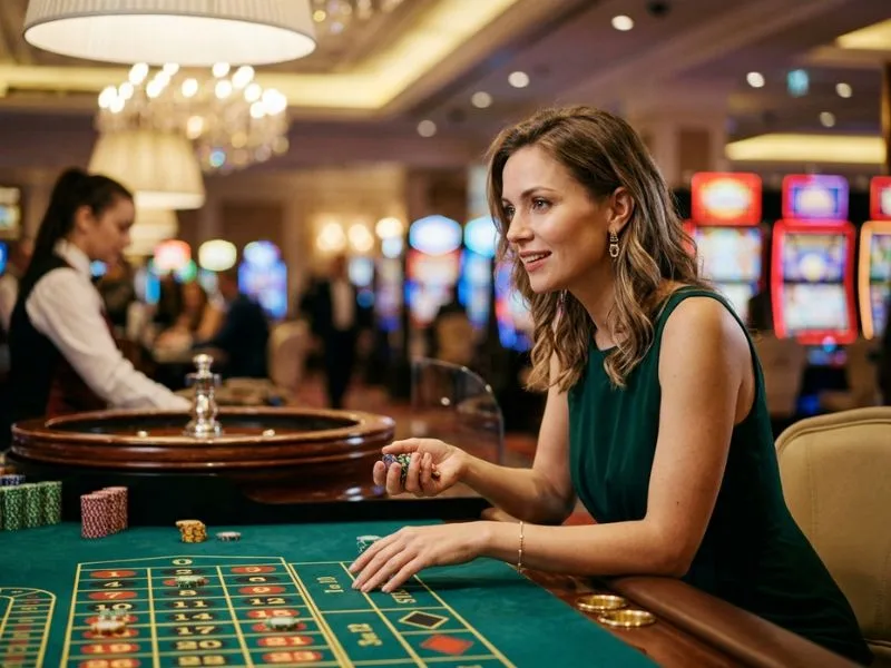 Woman enjoying a relaxing casino night for BL777 online casino.