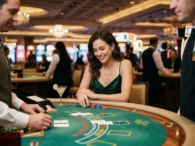Woman playing baccarat at BL777 online casino.