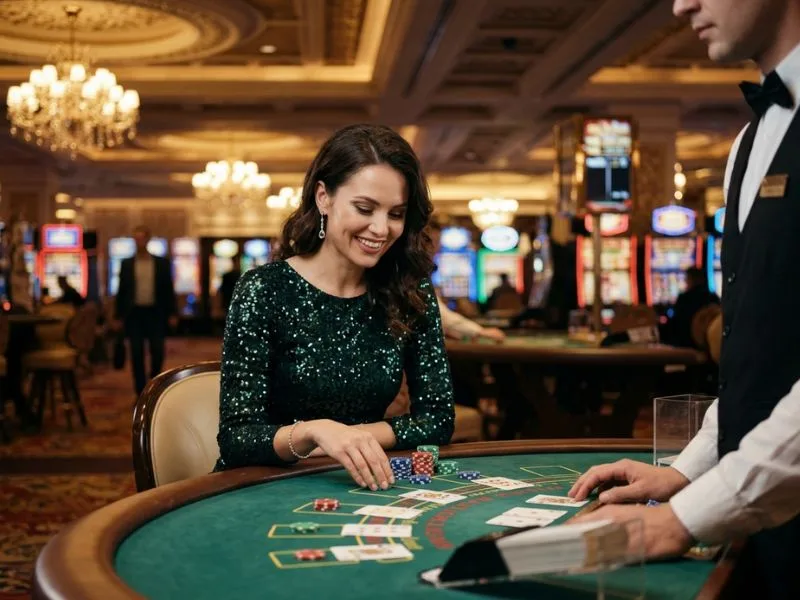 Woman enjoying an exciting casino experience at Lodi 777 online casino login.