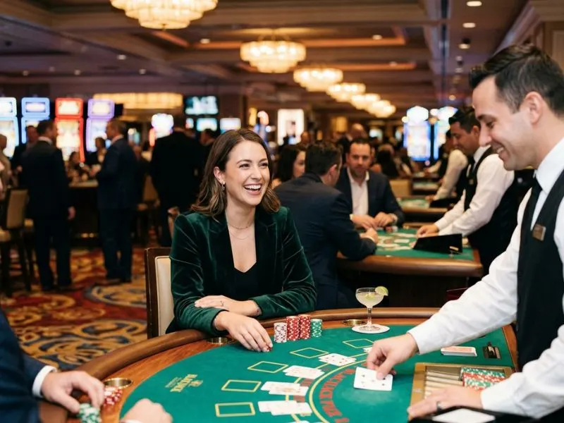Woman playing cards at a luxurious PH Macau online casino.