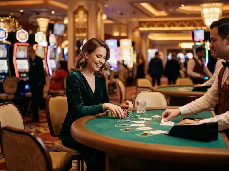 Woman focusing on her next bet at Pinasbet online casino login.