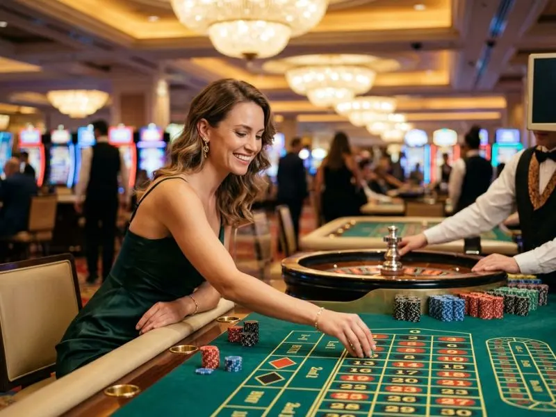 Woman confidently playing casino games at the TH777 online casino link.